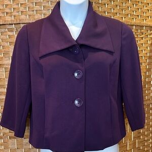 Sandro Petite Plum Cropped Jacket Structured 3/4 Sleeve Button Front